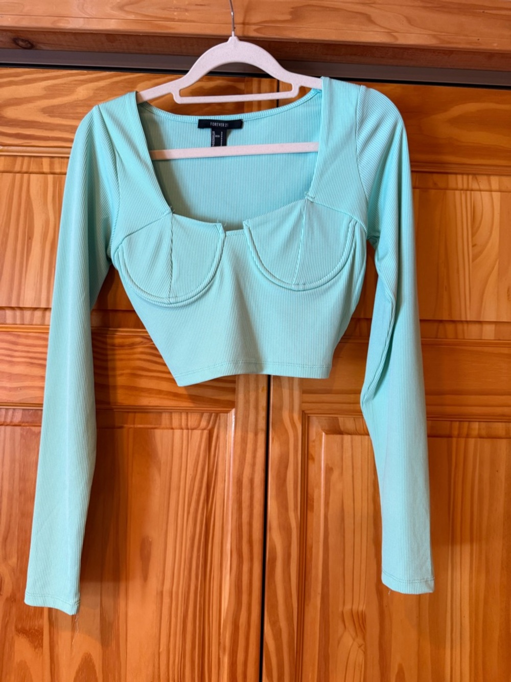 Forever 21 ribbed bustier long sleeve crop top